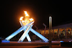 The Olympic cauldron next to the International Broadcast Centre