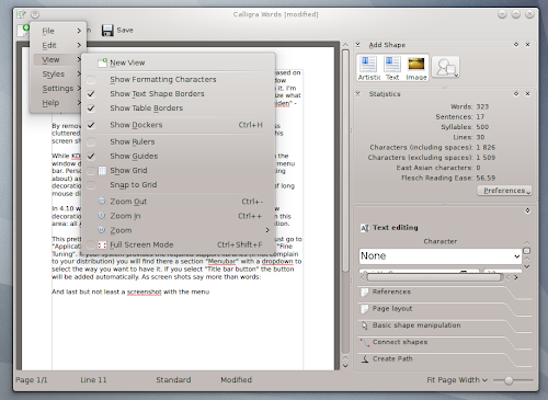 KDE 4.10 - menu nella barra del titolo