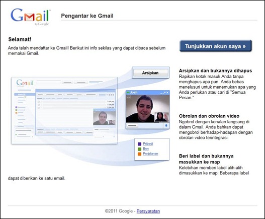 Proses pembuatan alamat email baru di Gmail berhasil