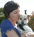 Phoebe and her rescuer Julia Pennington (A Dog's Life Rescue)  take a moment to hug and say thanks before Phoebe starts her new life with a wonderful adoptive family.
