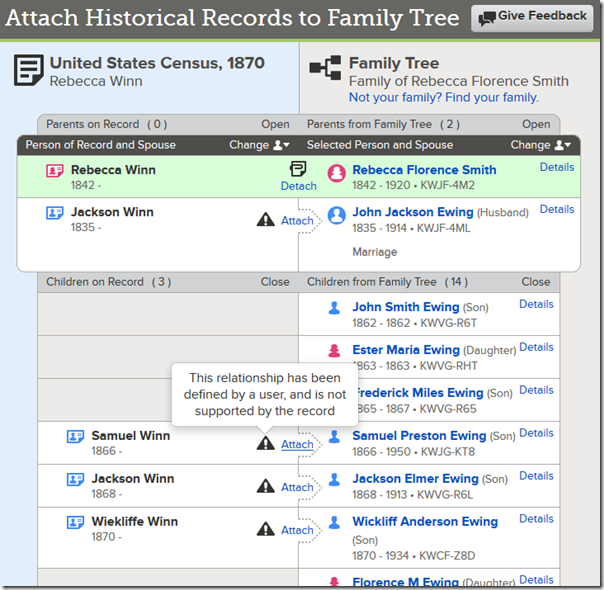 Enhanced attach record example with matches manually aligned