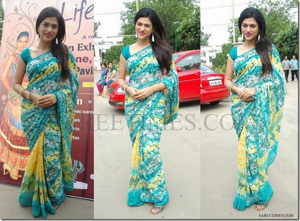 Shraddha_Das_Green_Printed_Saree