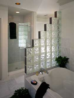 Glass block shower wall