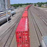 Union Pacific eastbound intermodal train viewed from Broad Street viaduct in Fremont, Nebraska (June 4, 2009)