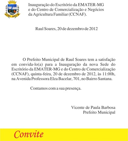 Prefeitura Municipal de Raul Soares - CONVITE