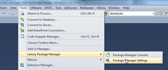 Library Package Manager menu in Visual Studio