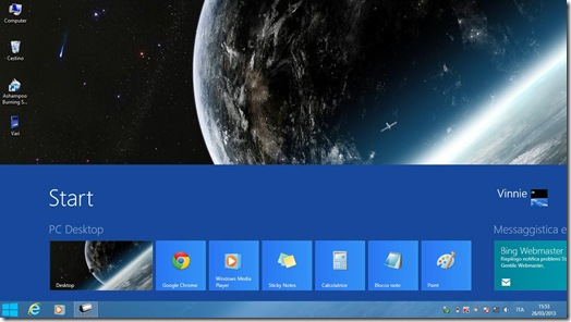 Schermata Start Windows 8 visualizzata sul Desktop