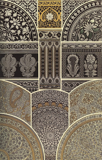 Indian art from engraved metal and niello work of everyday objects such as dishes and ewers. Indian art from engraved metal and niello work of everyday objects such as dishes and ewers.