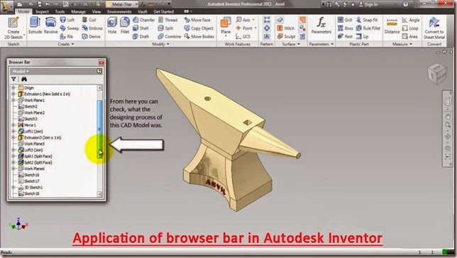 Application of browser bar in Autodesk Inventor