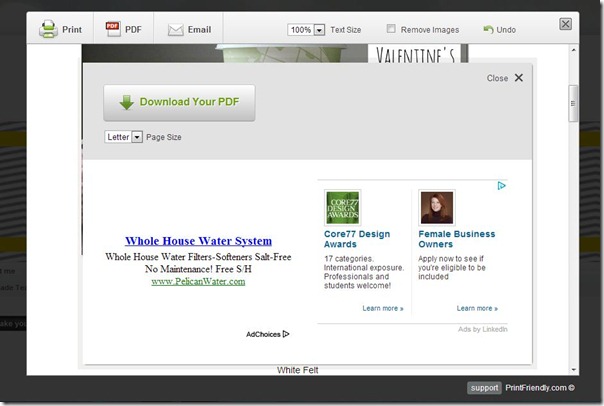 PDF portion of PRintfriendly button, tutorial step from Setting for Four