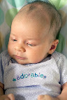 Very adorable, especially in this particular outfit. One little sad thing I'm beginning to see is that these little outfits that I find unbelievably cute on her are only going to fit maybe another week or so. The duck outfit I like so well from only a couple weeks ago is beginning to get a touch tight and this adorable onesie will maybe fit once or twice more. All we'll have then are these photos and memories. I should stress the point that this is definitely not a solicitation for more clothes. We have garbage bags full of them, but I'm just a touch sad that these little things to which I've become accustomed will soon pass on.