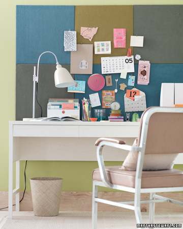 With a staple gun and some carpet squares, you can create a colorful bulletin board.