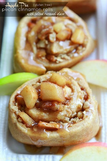 Apple Pie Pecan Cinnamon Rolls with Salted Caramel Glaze - Life Made Sweeter