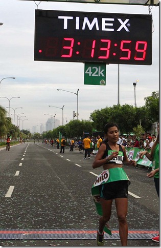 Female Winner Luisa Raterta crossed the finish line in 3 Hours, 14 Minutes and 17 Seconds Female Winner Luisa Raterta crossed the finish line in 3 Hours, 14 Minutes and 17 Seconds