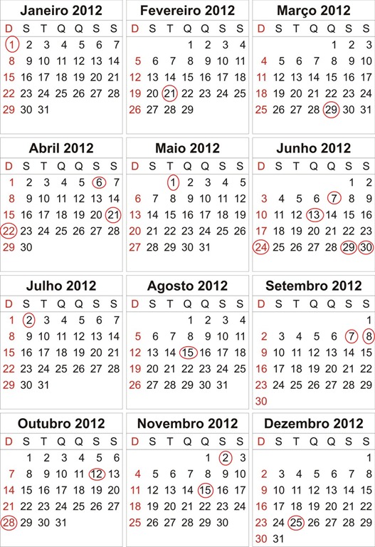 calendario 2012