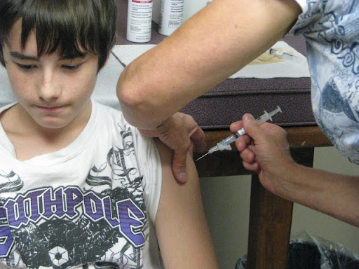 Dalton Church receives his vaccinations for back to school