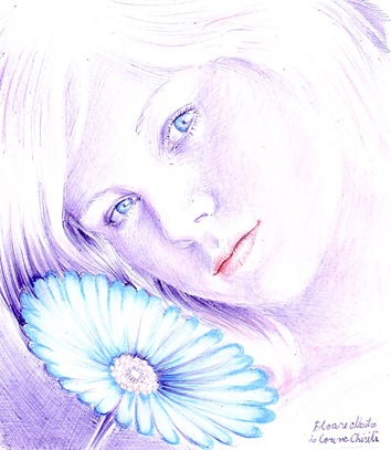 Floare albastra - Fata inocenta din poeziile lui Mihai Eminescu cu chipul ei curat nevinovat desen