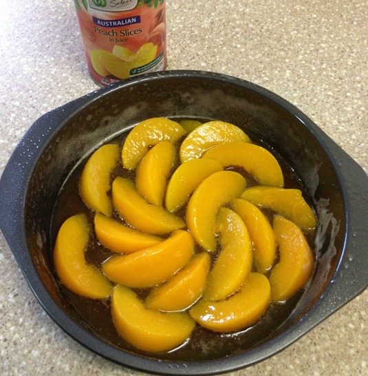 Peach and Almond Upside Down Cake - Peach layer