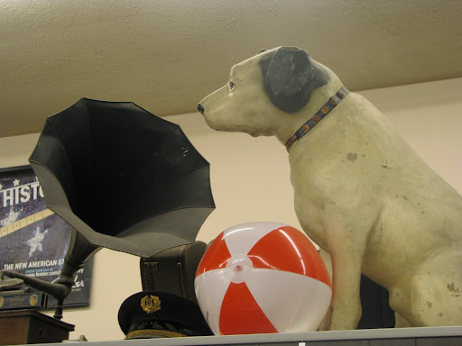 Hoover still has the original RCA window display featuring Nipper listening to a phonograph. (Photo credit: Rebekah Clark)