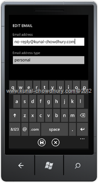 Screenshot 2 : How to Save Email Address in WP7 using the SaveEmailAddressTask? Screenshot 2 : How to Save Email Address in WP7 using the SaveEmailAddressTask?