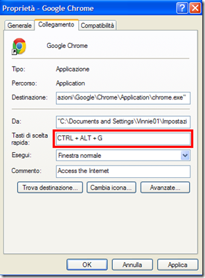 Finestra propietà programma - Windows