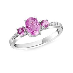 Oval, Round Pink Sapphire and Diamond Three Stone Ring
