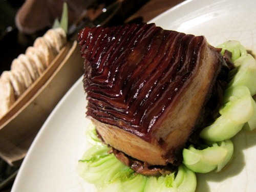 Traditional style "Dongpo" pork served with chestnut pancakes Traditional style "Dongpo" pork served with chestnut pancakes