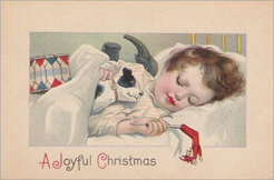 c0 vintage postcard of child sleeping on Christmas Eve