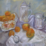 Stillleben Kristallschale mit Obst. Öl auf Leinwand. 70x50 cm. Copyright 2008 by O.Weinreich