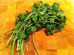 Half a bunch of cilantro, before the stems were removed. The herb adds tons of flavor and a pretty, vibrant green color.