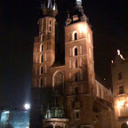 Krakow church tower by night.