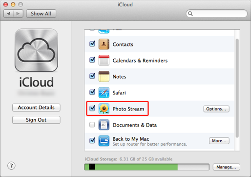 MacBook Air's iCloud settings