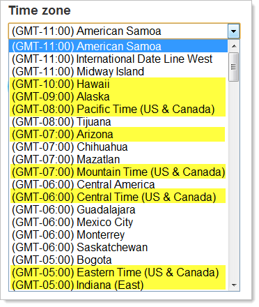 Properly ordered time zones on IFTTT