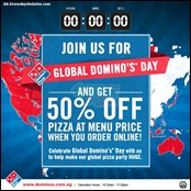 Global Domino's Day Singapore Half Price Pizza Promotion Branded Shopping Save Money EverydayOnSales