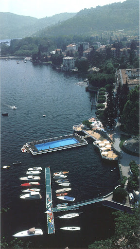 A barge pool for those who grow tired of the lake. Villa d'Este hotel, Lake Como, Italy, 1983. (Poolside With Slim Aarons, Abrams) A barge pool for those who grow tired of the lake. Villa d'Este hotel, Lake Como, Italy, 1983. (Poolside With Slim Aarons, Abrams)