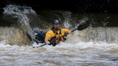 Ramapo River...Chris said his bow hit a rock and pretty much stopped, wrecking his momentum and his balance.