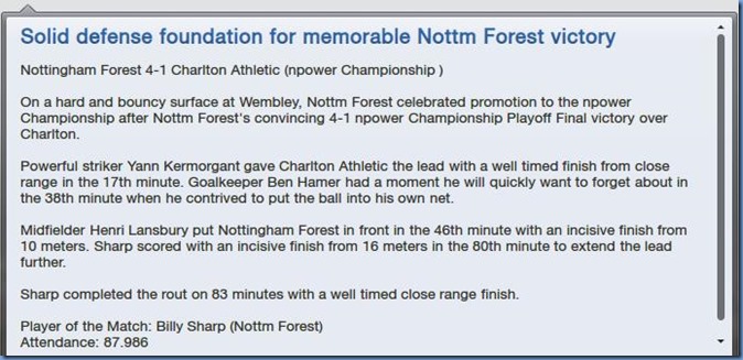 Match report