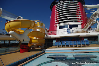 view of Deck 11 and Deck 12 in front of the funnel, leading to the AquaDuck