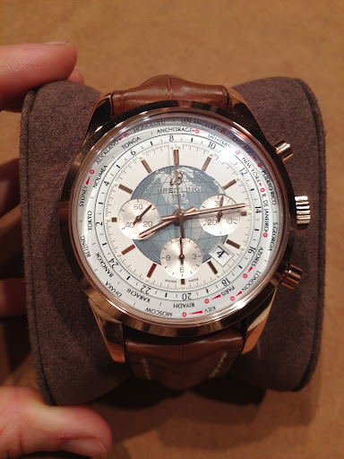 Breitling is known for their aviation watches. This one tells the time in multiple time zones! I think the face feels retro in all the right ways, while the cognac brown croc strap and red gold case are perfectly modern. Breitling is known for their aviation watches. This one tells the time in multiple time zones! I think the face feels retro in all the right ways, while the cognac brown croc strap and red gold case are perfectly modern.