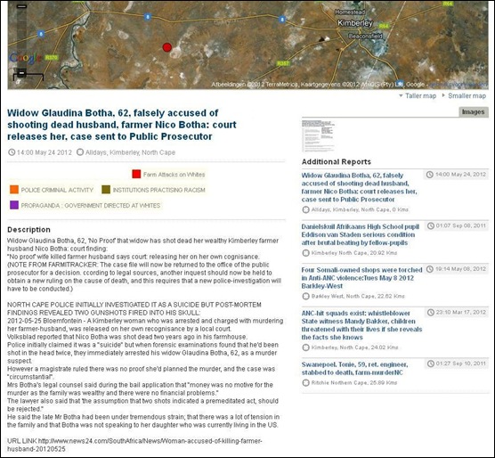 Botha Nico shot dead FALSE ARREST widow Glaudina COURT RULES NO PROOF MAY252012 KIMBERLEY
