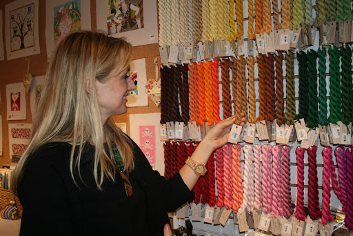 Family blogger and Martha Stewart decorating editor, Rebecca Robertson also stopped by. She loved the fabric and all of the colorful thread to pick from.