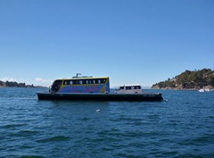 Ferry crossing on a channel in Lake Titicaca.