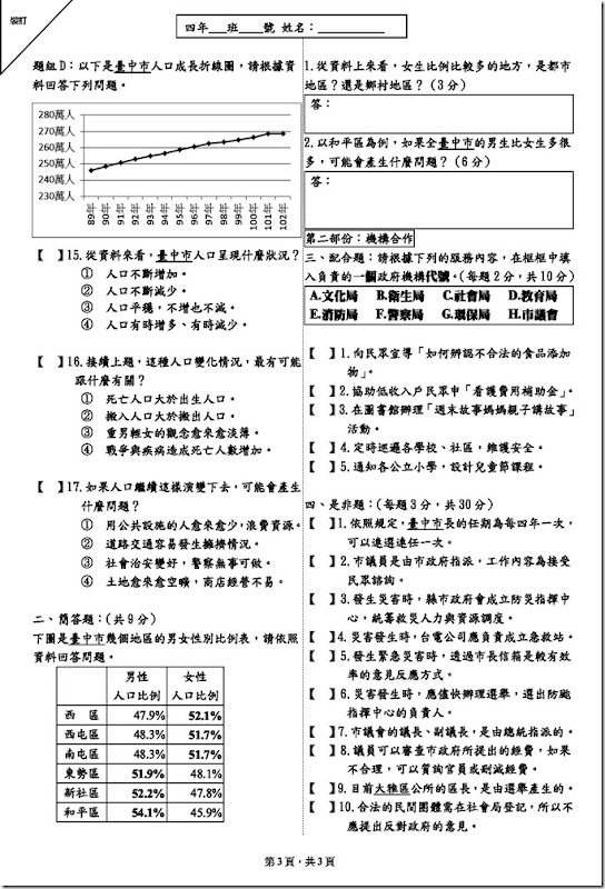101四下第1次社會學習領域評量筆試卷3 101四下第1次社會學習領域評量筆試卷3