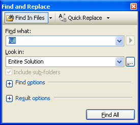 Search/Replace Text in Entire Solution by using Visual Studio Search
