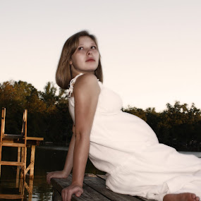 Sitting on Dock by Chuck Gant - Portrait & People Women ( water, girl, teen, pregnant, lake )