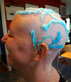 Birthday Cake Head!  That's shaving gel.