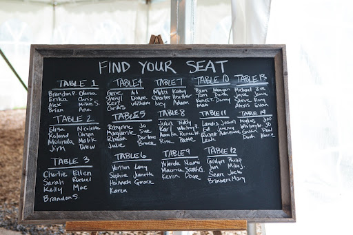 Having a seating board instead of escort cards saved a ton of time and paper. This particular reclaimed wood chalkboard and stand were also Etsy scores.