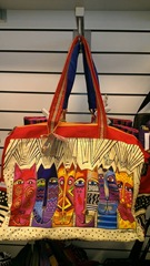 Laurel Burch bag w several cats red yellow