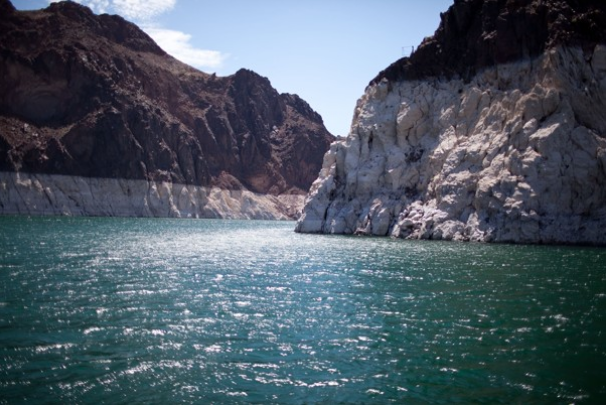 Drought at the Hoover Dam, 31 August 2012. Water managers across the U.S. are scrambling for ways to produce the same amount of power from the hydroelectric grid with less water, including from behemoths such as the Hoover Dam. Hoover Dam loses between 5 and 6 megawatts of capacity for every foot of elevation Lake Mead loses, meaning this year it's lost the equivalent of a medium-sized coal plant. Jonathan Gibby / Washington Post