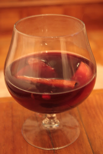 Hot, delicious mulled wine with cinnamon stick